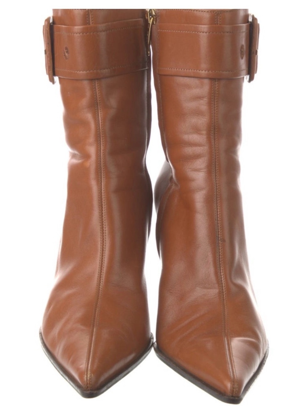 Sergio Rossi Tan Leather Pointed-Toe Mid-Calf Boots